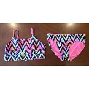 Girl's Justice Size 16 Vibrant Geometric/Hot Pink Reversible Bikini Swim Suit WT